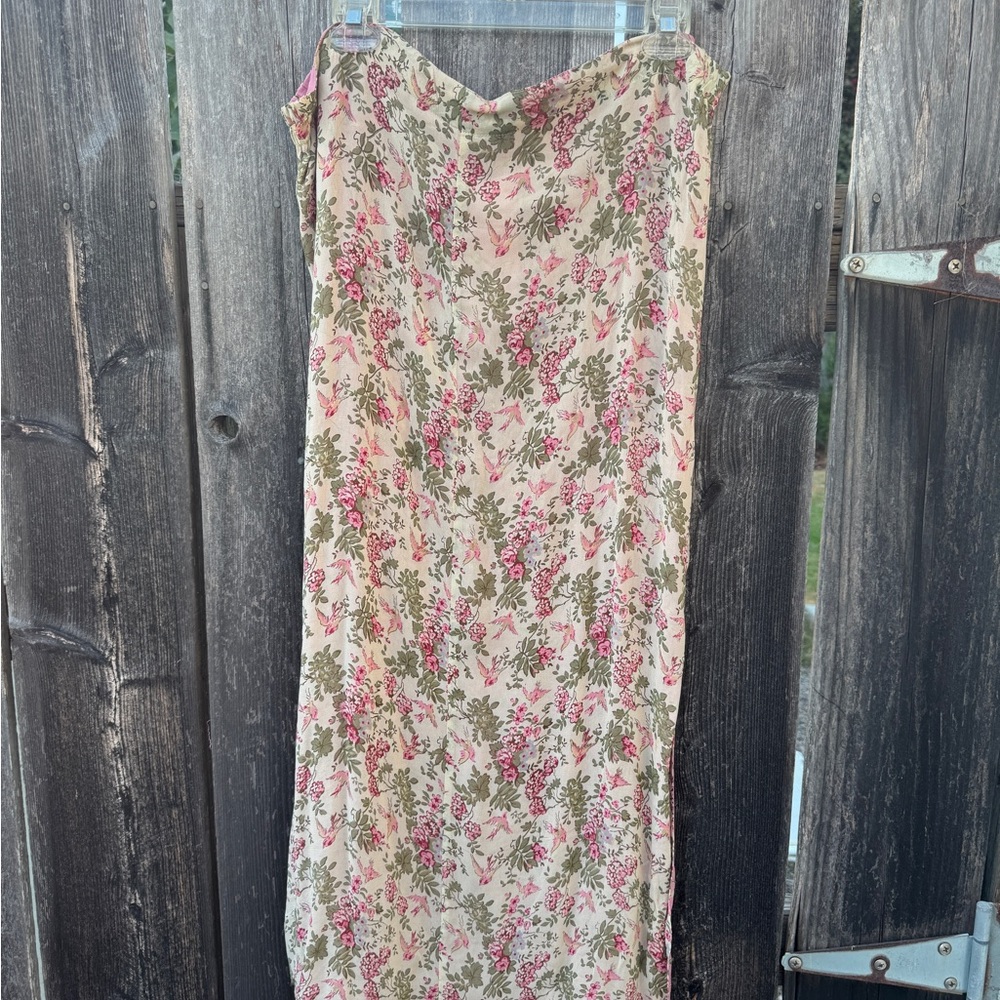 NWT Vintage Deadstock Floral Print Maxi Skirt Reversible Pink, Green, and Cream